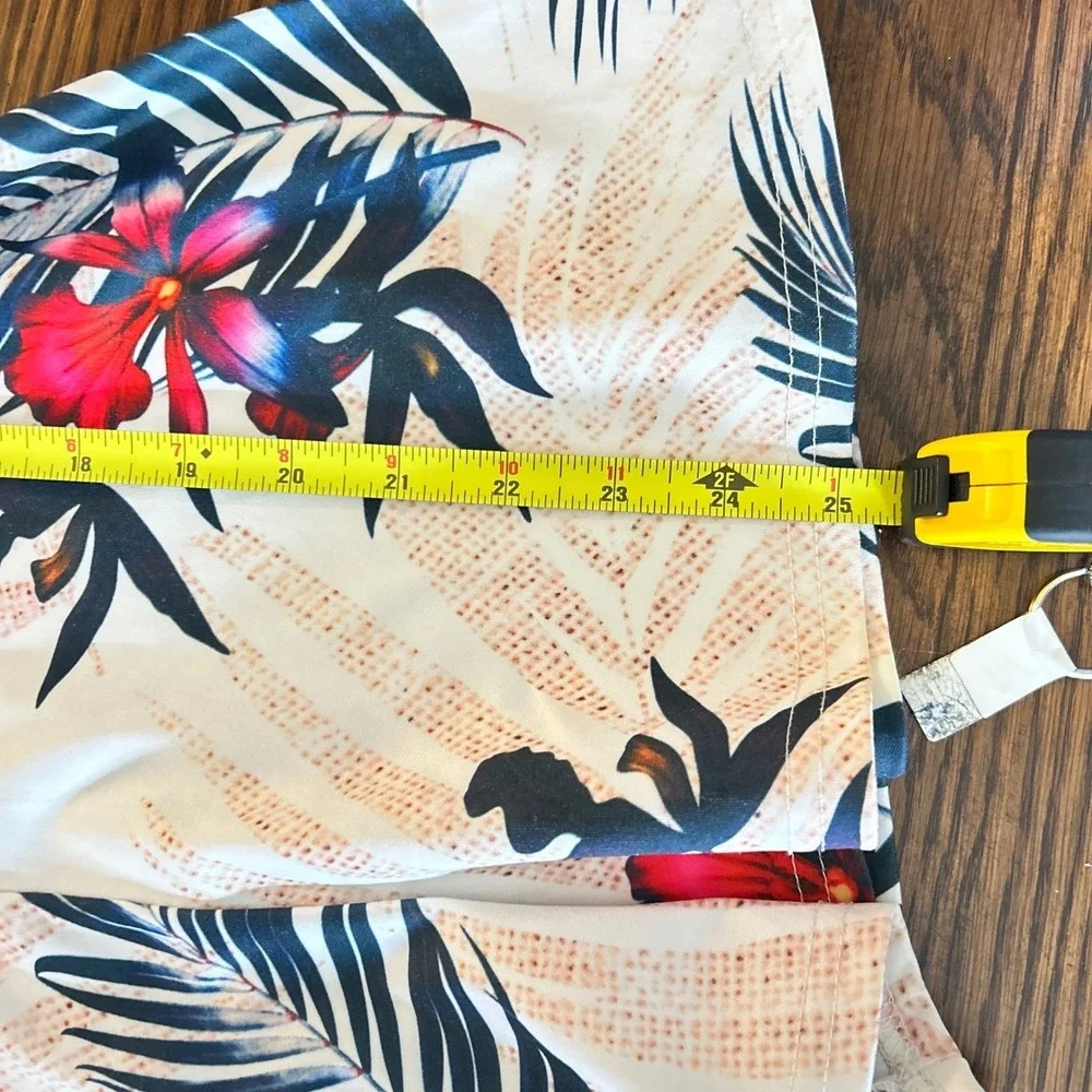 Womens Tropical Floral Palm Print Romper White Pink Blue Sleeveless V-Neck A0308